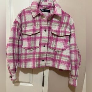 Women’s Zara Pink and White Plaid Jacket